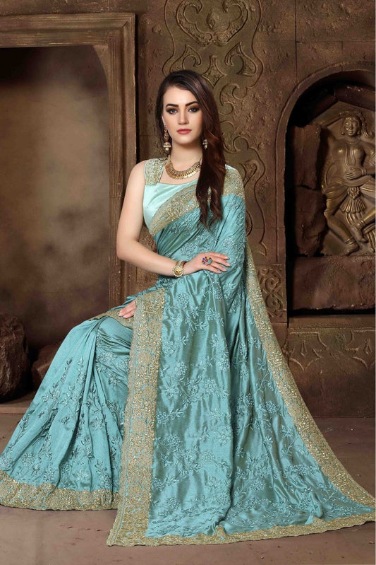 Sky Blue Silk Designer Saree NCSD11210609