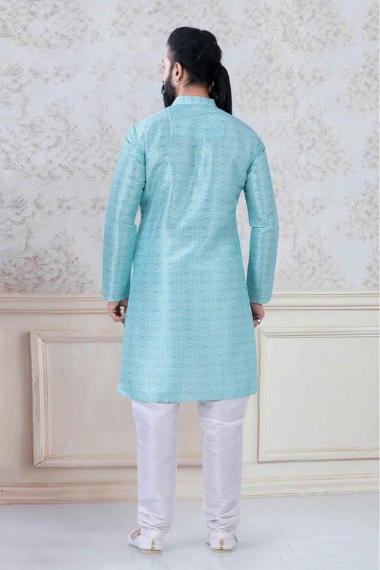 Sky Blue Silk Festival Wear Kurta Pajama NCKP11310131