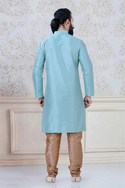 Sky Blue Silk Festival Wear Kurta Pajama NCKP11310147