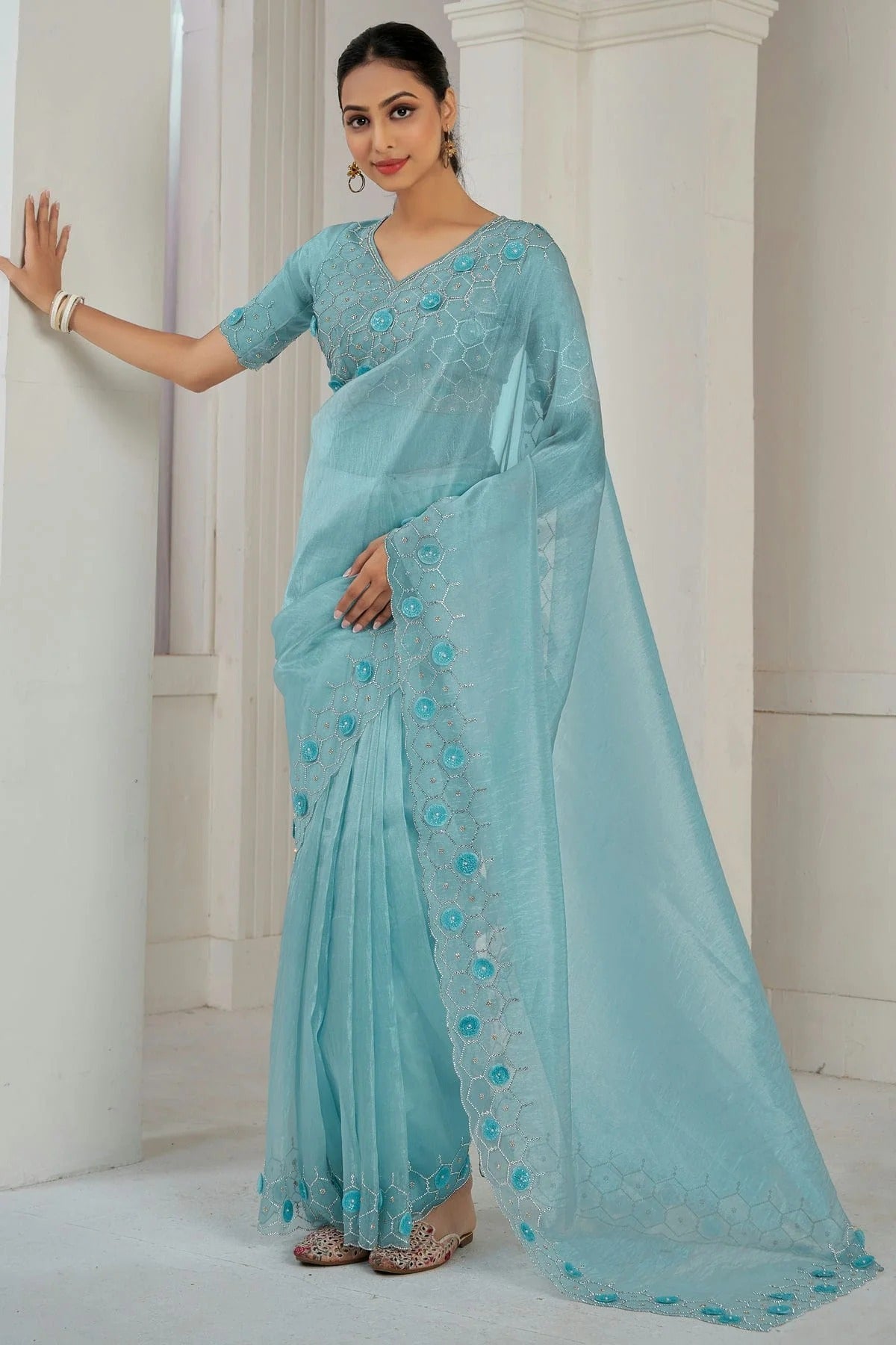Sky Blue Soft Organza Designer Saree NCSD11210235