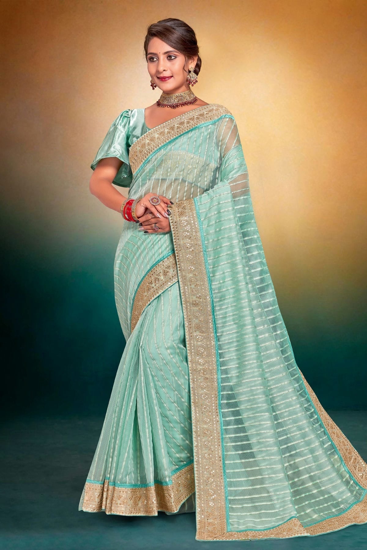 Sky Blue Tissue Designer Saree NCLC11210341