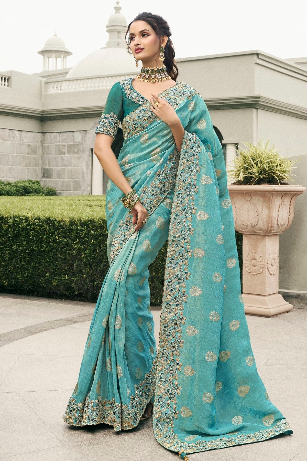 Sky Blue Tissue Silk Designer Saree NCSD12910109