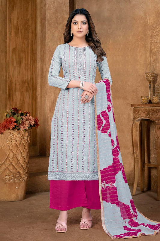 Sky Blue Unstitched Cambric Cotton Palazzo Pant Suit NCUS11610315