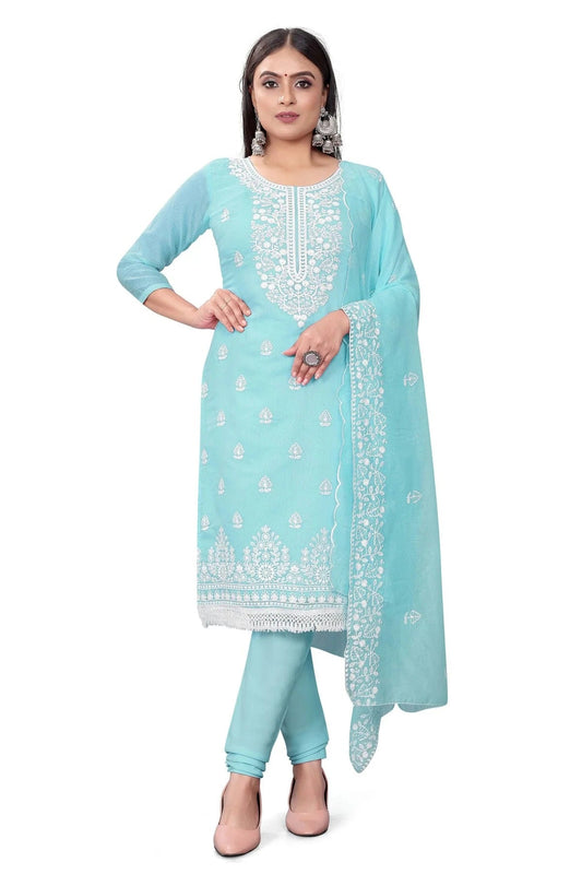 Sky Blue Unstitched Chanderi Cotton Churidar Suit NCUS11610470