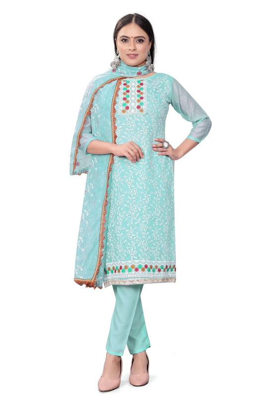 Sky Blue Unstitched Modal Chanderi Straight Suit NCUS11610467