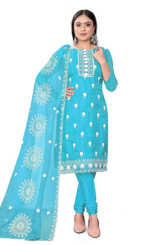 Sky Blue Unstitched Organza Churidar Suit NCUS11610459