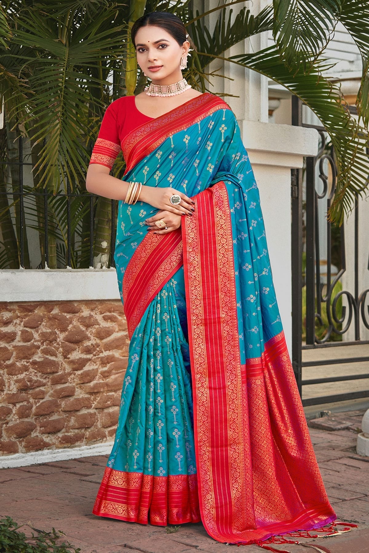 Sky Blue Woven Silk Saree NCSD11010477