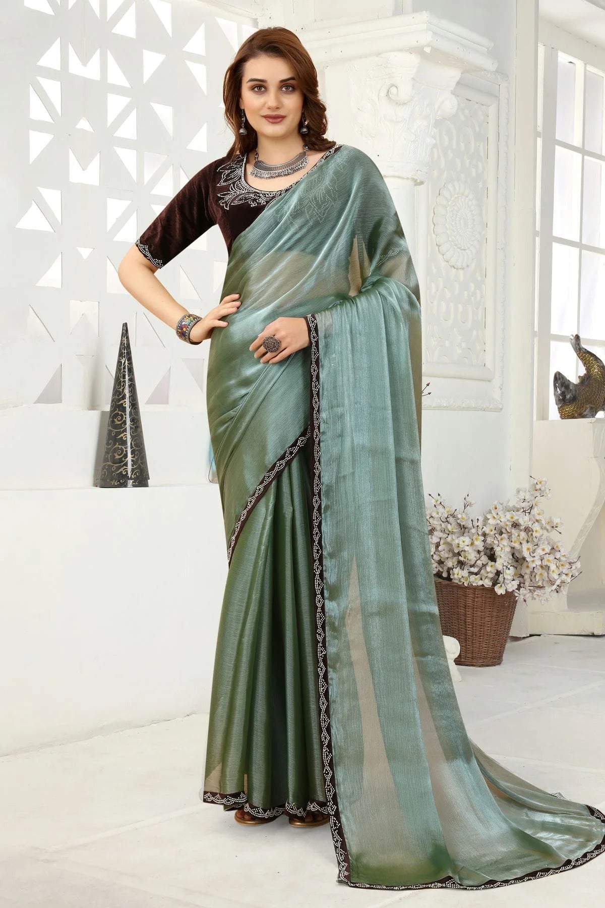 Slate Blue Organza Designer Saree NCLC11210460