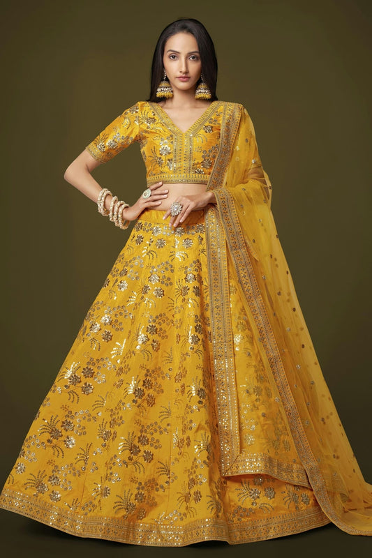 Slub Silk Embroidery A Line Lehenga Choli NCLC10110226