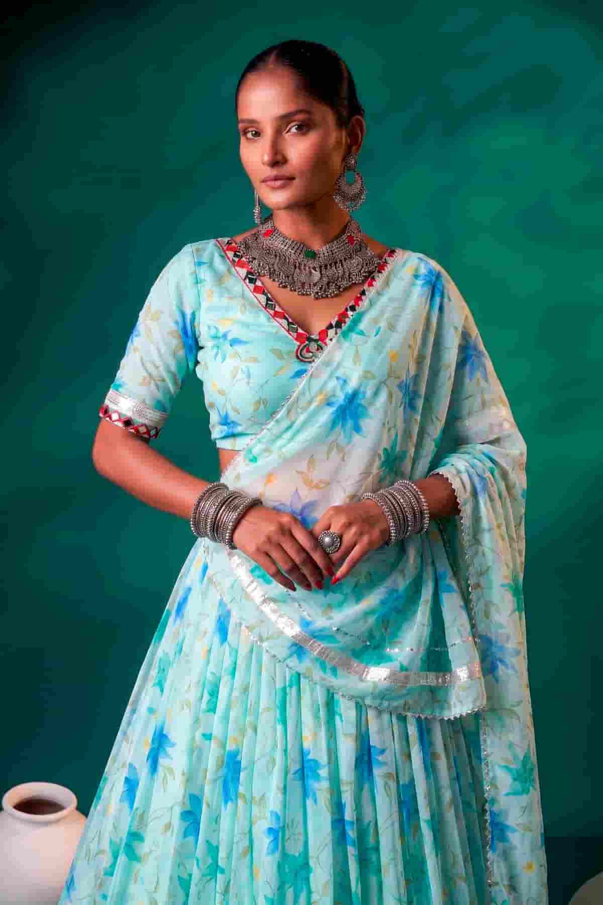 Tabby Silk Floral Print Lehenga Choli In Pista Green Colour NCLD1300095