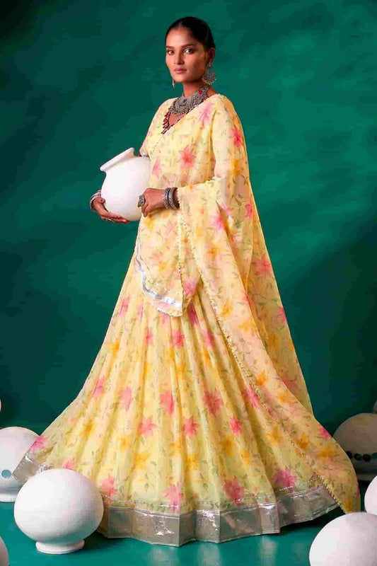 Tabby Silk Floral Print Lehenga Choli In Yellow Colour NCLD1300094