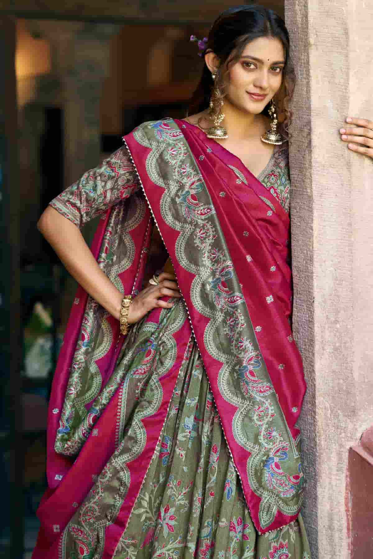 Tasar Silk Motif Foil Print Lehenga Choli In Green Colour NCLD1300041