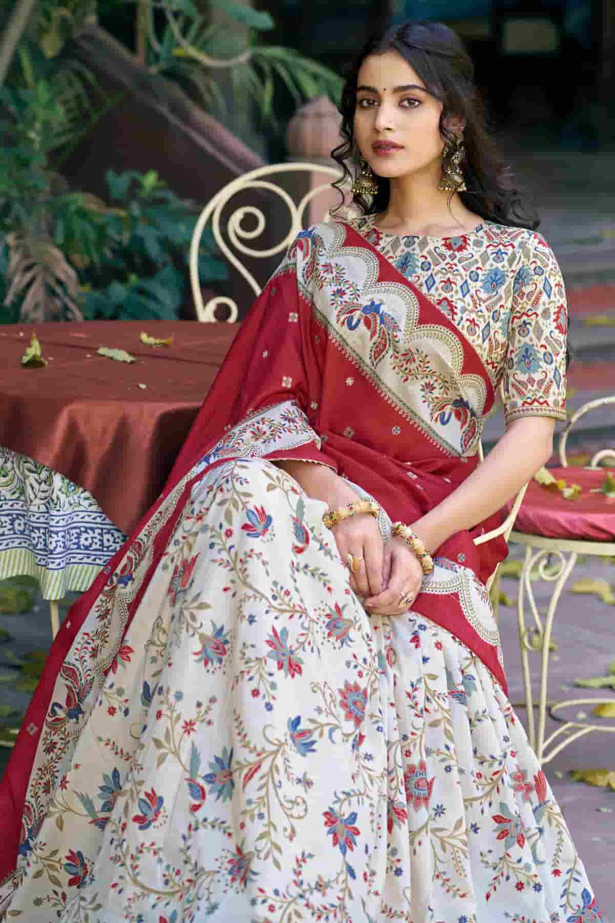 Tasar Silk Motif Foil Print Lehenga Choli In Off White Colour NCLD1300043