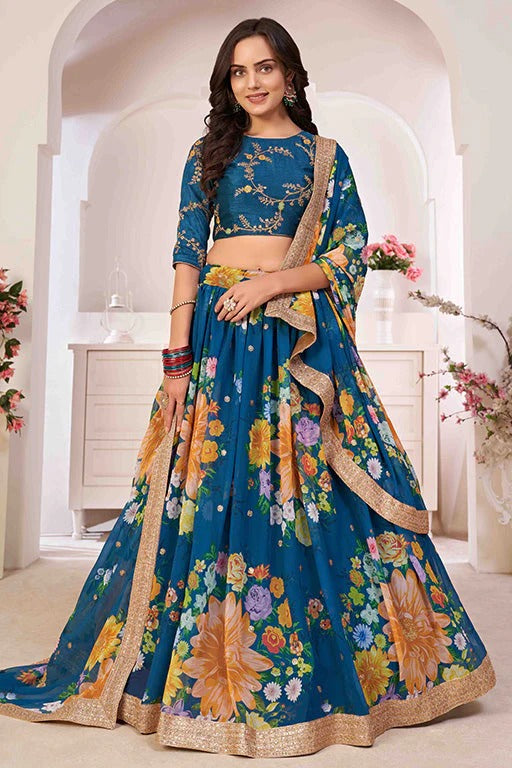 Teal Blue Georgette Designer Lehenga Choli NCLC12410158