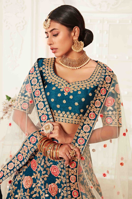 Teal Blue Silk Designer Lehenga Choli NCLC10110371