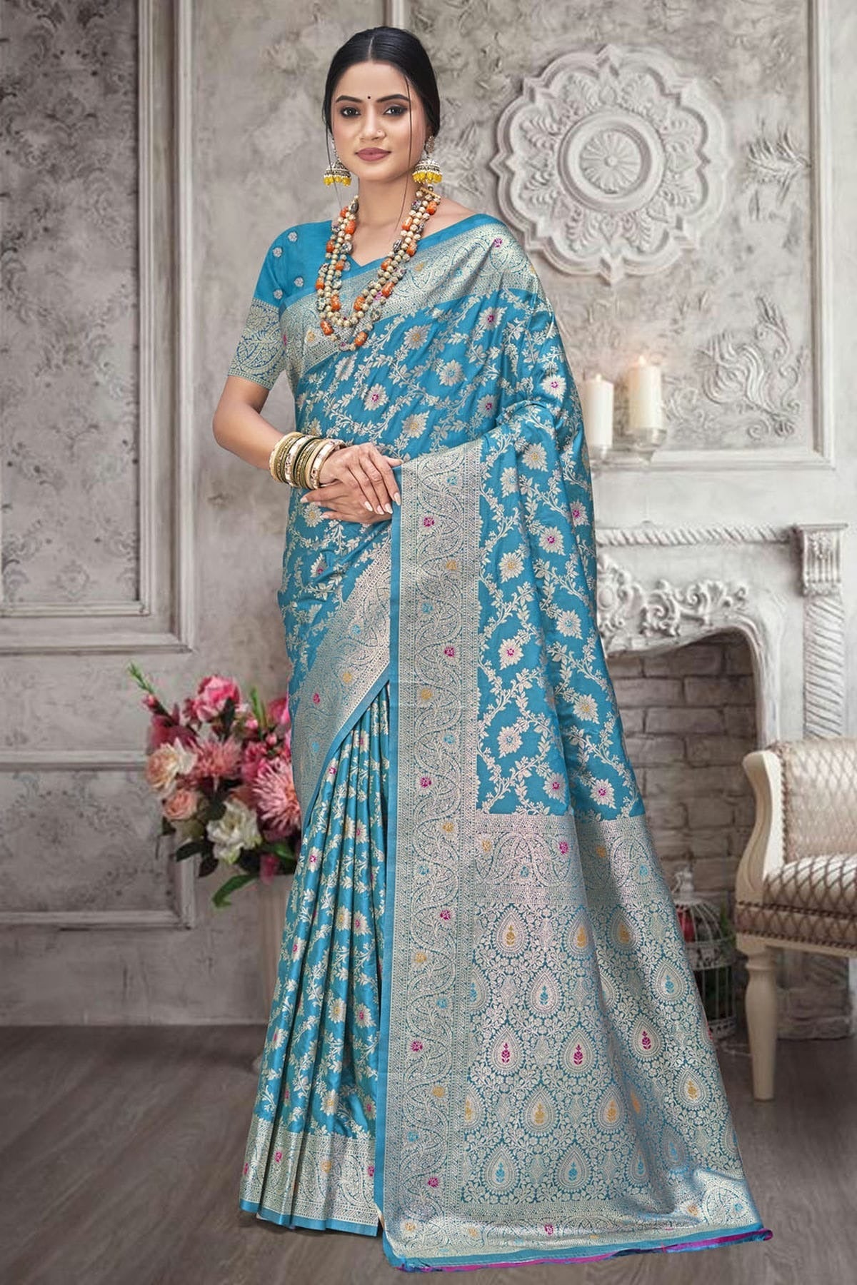 Teal Blue Silk Traditional Saree NCSD11010423