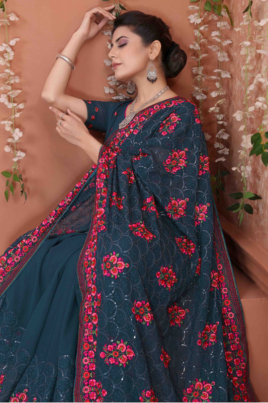 Teal Georgette Designer Saree NCSD10910731