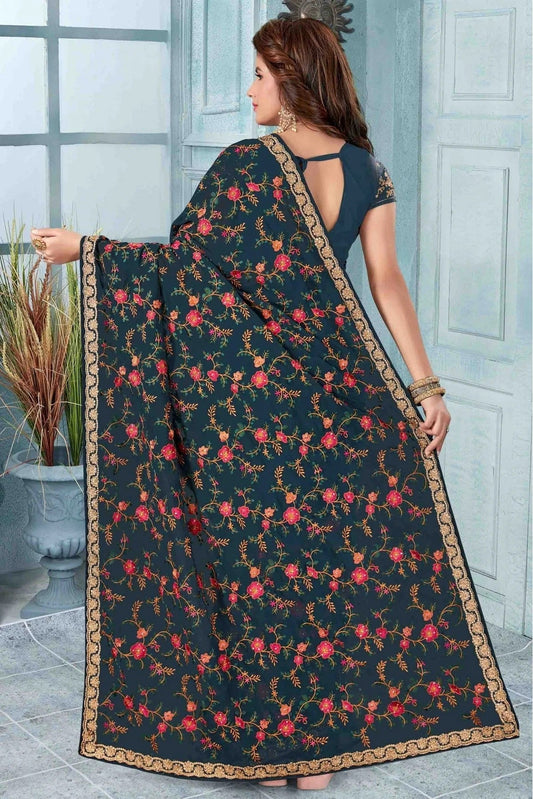 Teal Georgette Designer Saree NCSD11210643