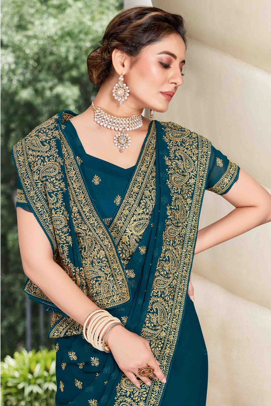 Teal Georgette Designer Saree NCSD11210895