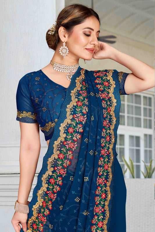 Teal Georgette Designer Saree NCSD11210917