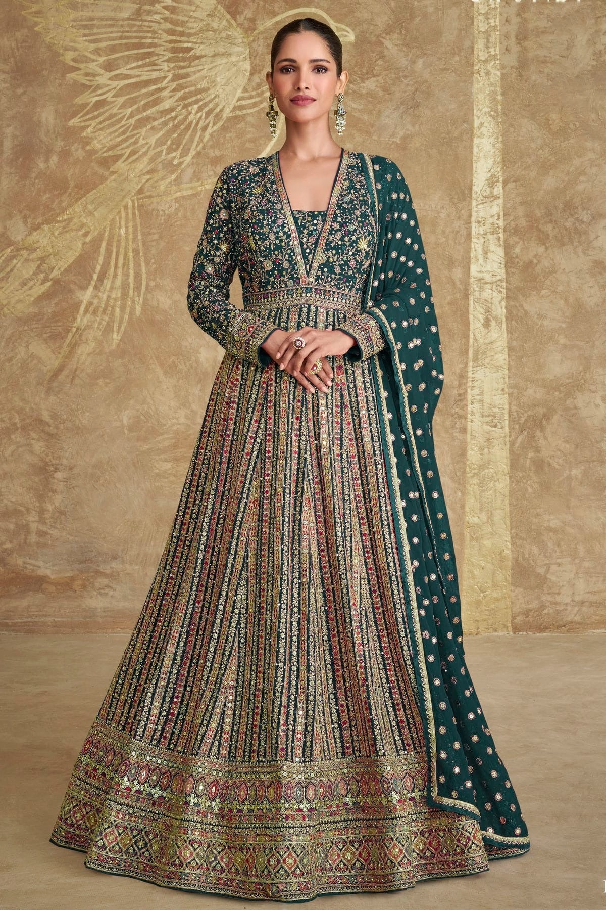 Teal Georgette Gown NCSM11410382