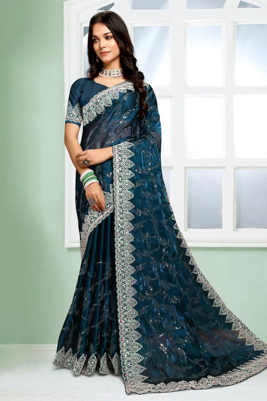 Teal Jimmy Choo Silk Designer Saree NCLC11210295