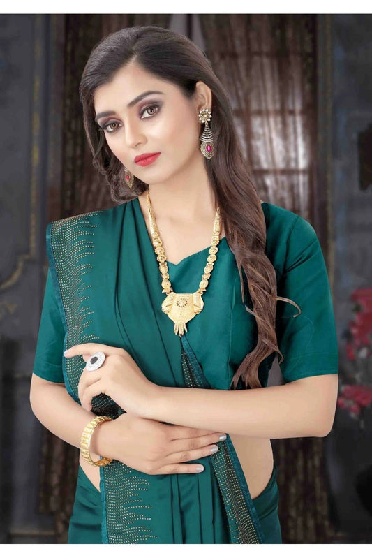 Teal Pure Satin Designer Saree NCSD11210745