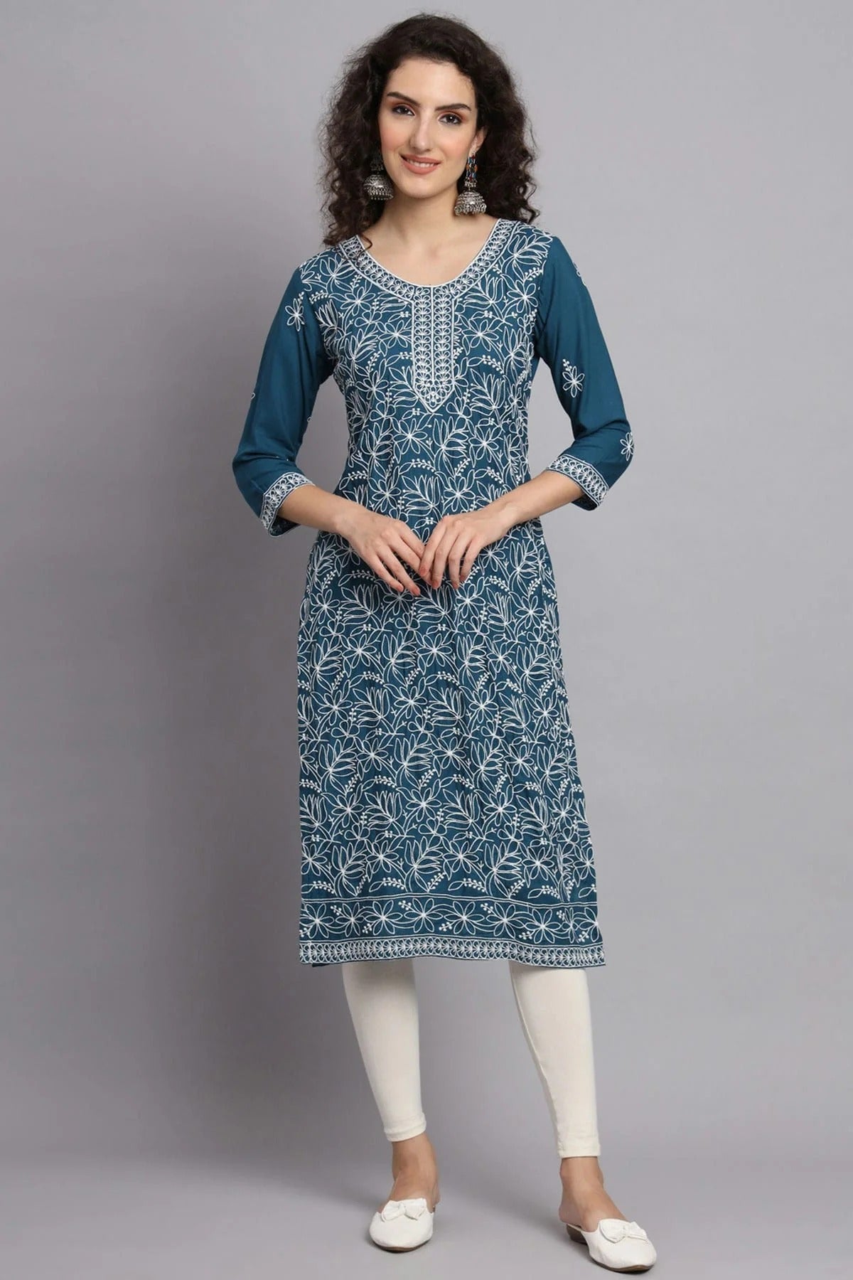 Teal Rayon Kurti NCKR11112142