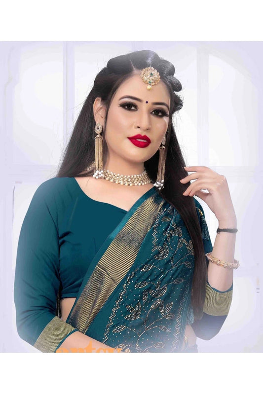 Teal Silk Satin Designer Saree NCSD11210705