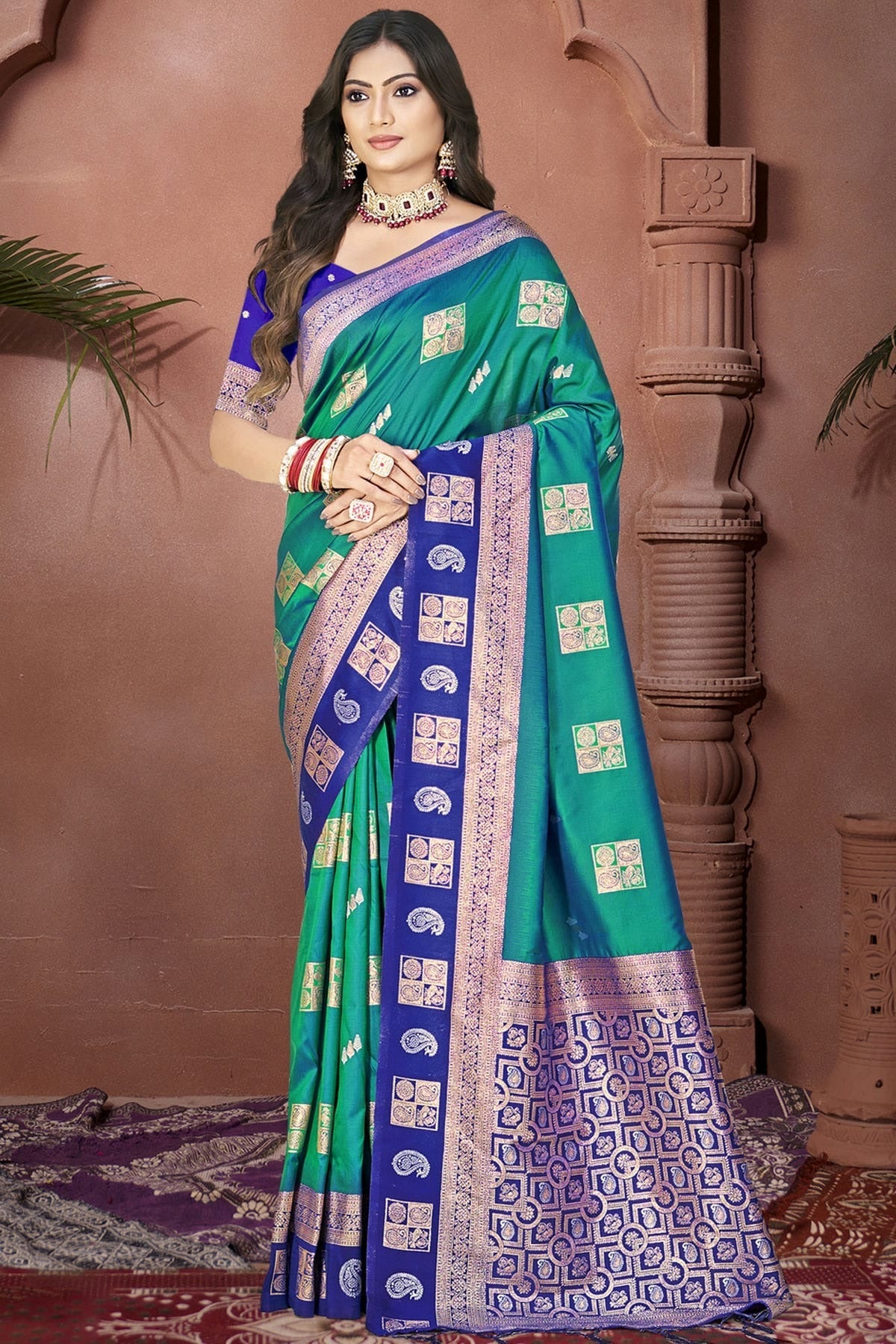 Teal Silk Woven Traditional Saree NCSD11010253