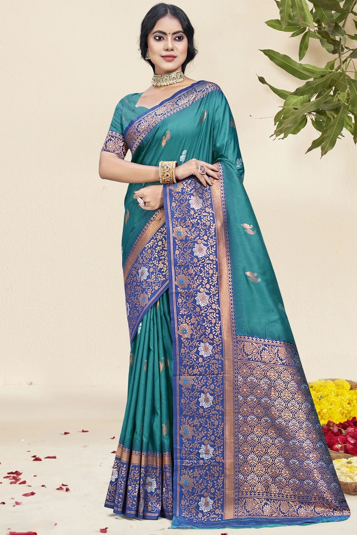 Teal Silk Woven Traditional Saree NCSD11010319