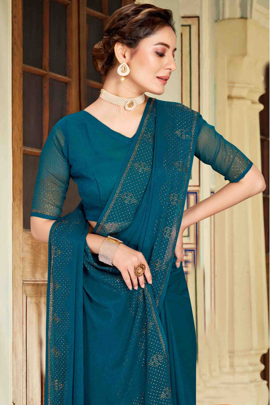 Teal Simmer Chiffon Designer Saree NCSD11210886
