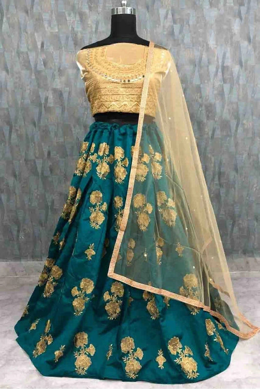 Teal Taffeta Silk Lehenga Choli NCLC10210109