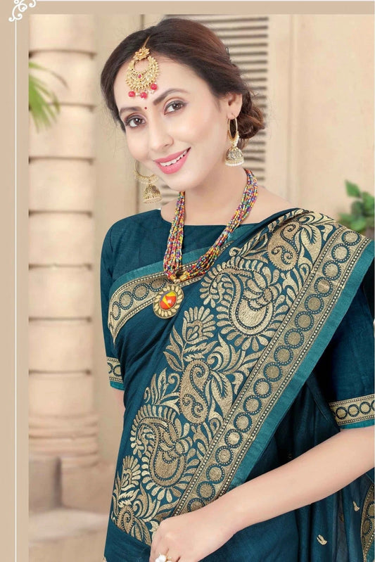 Teal Vichitra Silk Designer Saree NCSD11210730