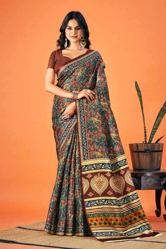 Teal Woven Pashmina Saree NCSD11010479