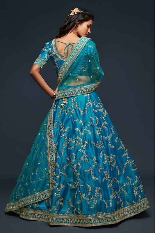 Teal and Blue Art Silk Lehenga Choli NCLC10110344