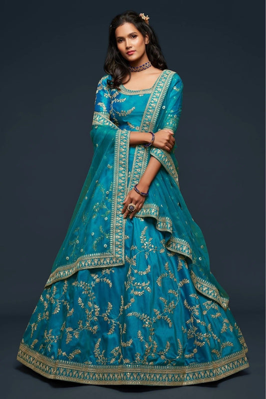 Teal and Blue Art Silk Lehenga Choli NCLC10110344