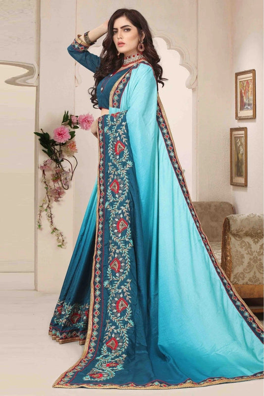 Teal and Blue Dola Silk Designer Saree NCSD11210625