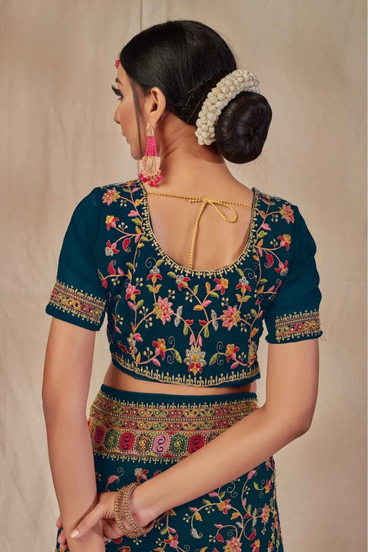 Teal and Blue Georgette Embroidery Saree NCSD11210859