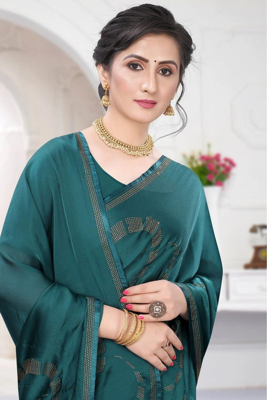 Teal and Blue Satin Designer Saree NCSD11210724