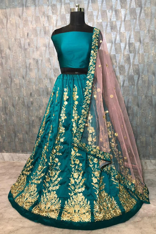 Teal and Blue Taffeta Silk Lehenga Choli NCLC10210105