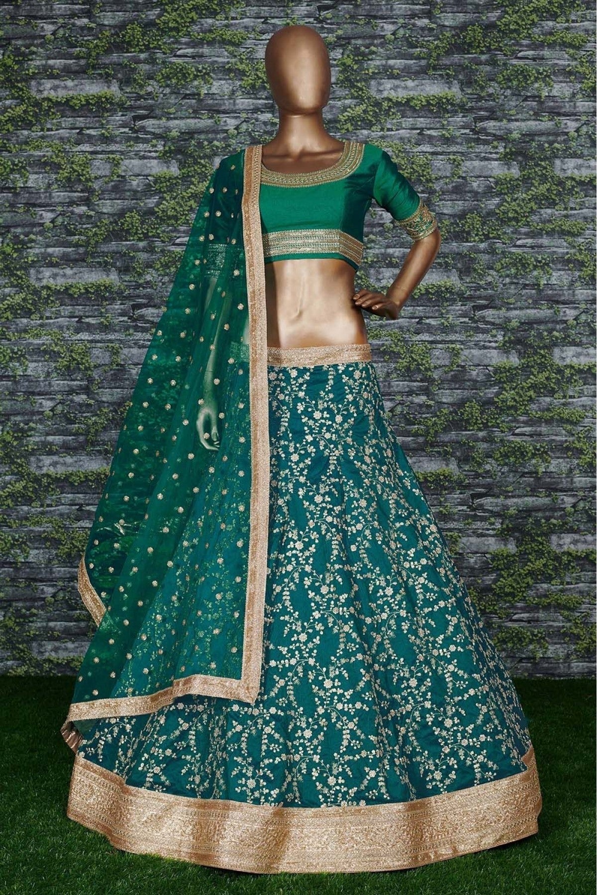 Teal and Green Mulberry Silk Lehenga Choli NCLC10110295