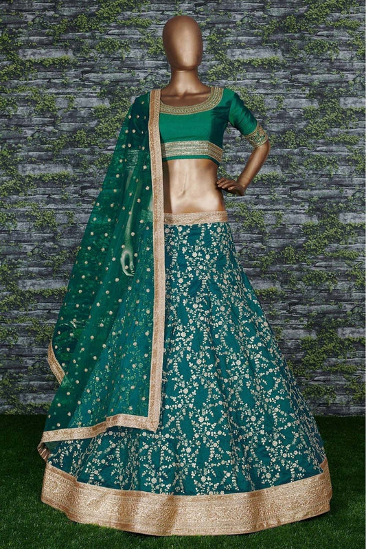 Teal and Green Mulberry Silk Lehenga Choli NCLC10110295