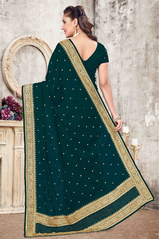 Teal and Green Rangoli Silk Designer Saree NCSD11210742
