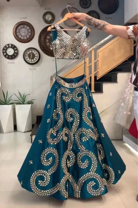 Teal and Green Taffeta Silk Lehenga Choli NCLC10210145