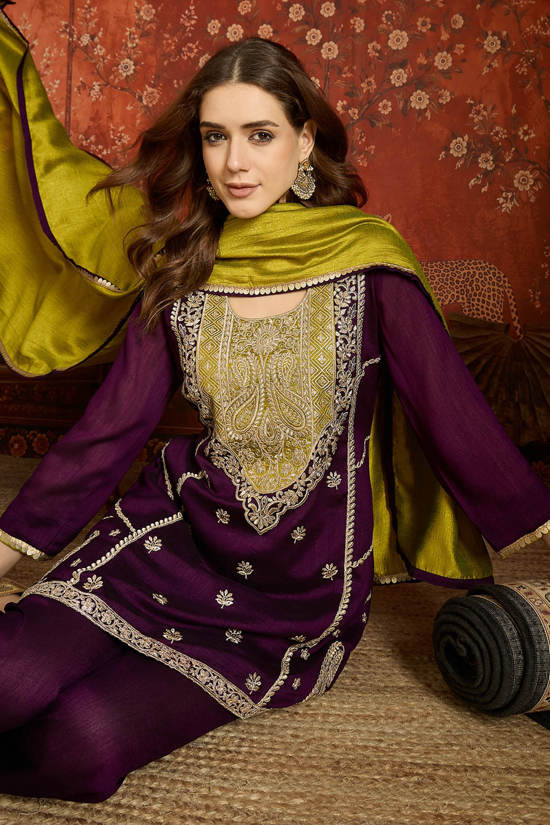 Vichitra Silk Embroidery Work Palazzo Pant Suit In Purple Colour NCSS1113636