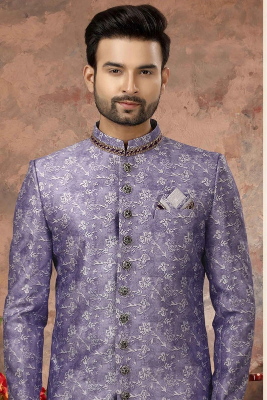 Violet Jacquard Digital Print Sherwani NCSH10410431
