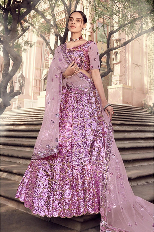 Violet Soft Net Sequins Lehenga Choli NCLC10810559