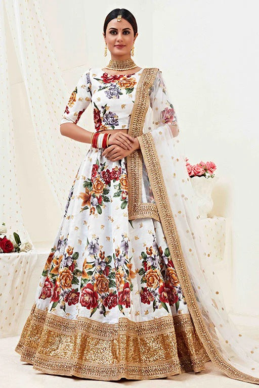 White Banglori Satin Designer Lehenga Choli NCLC12410133