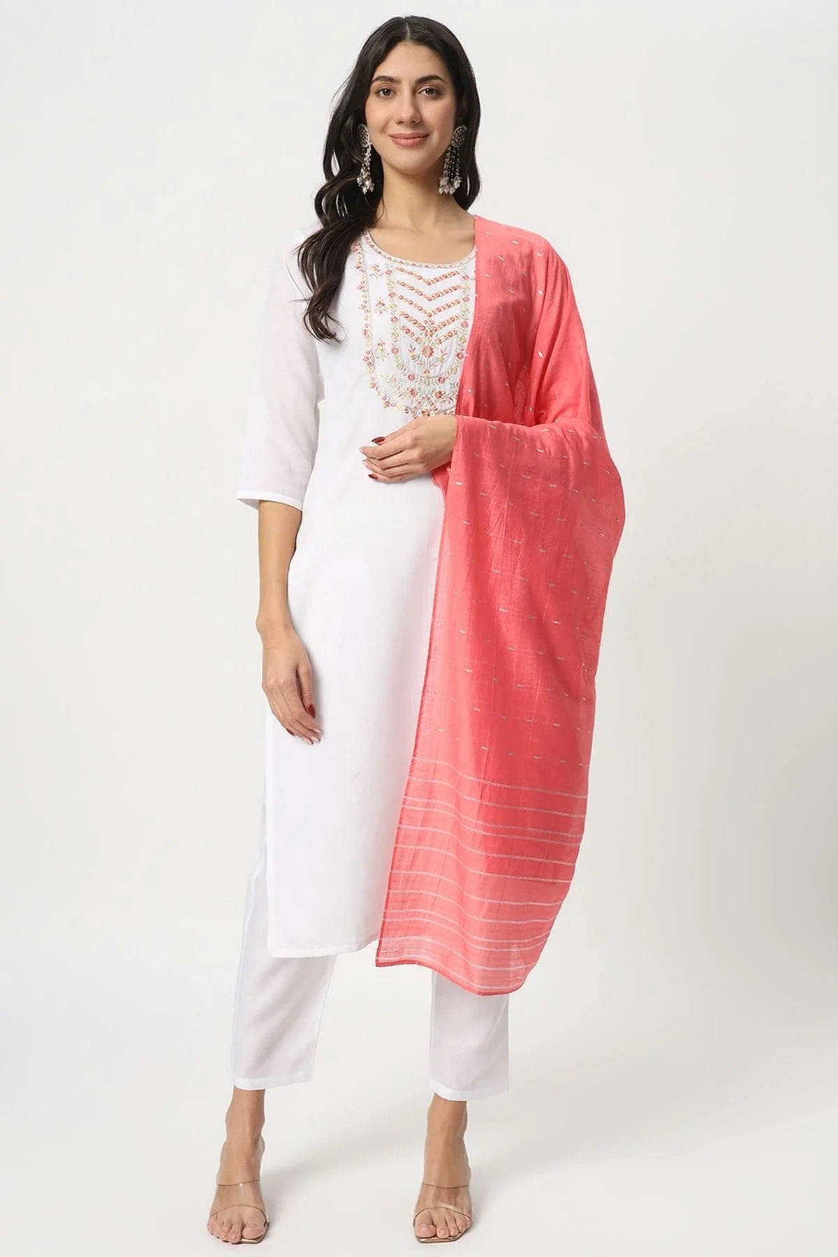 White Cotton Stitched Salwar Suit NCSS11111948